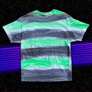 1980s Hand-Painted Retro Beach Style Tee - Green/Grey