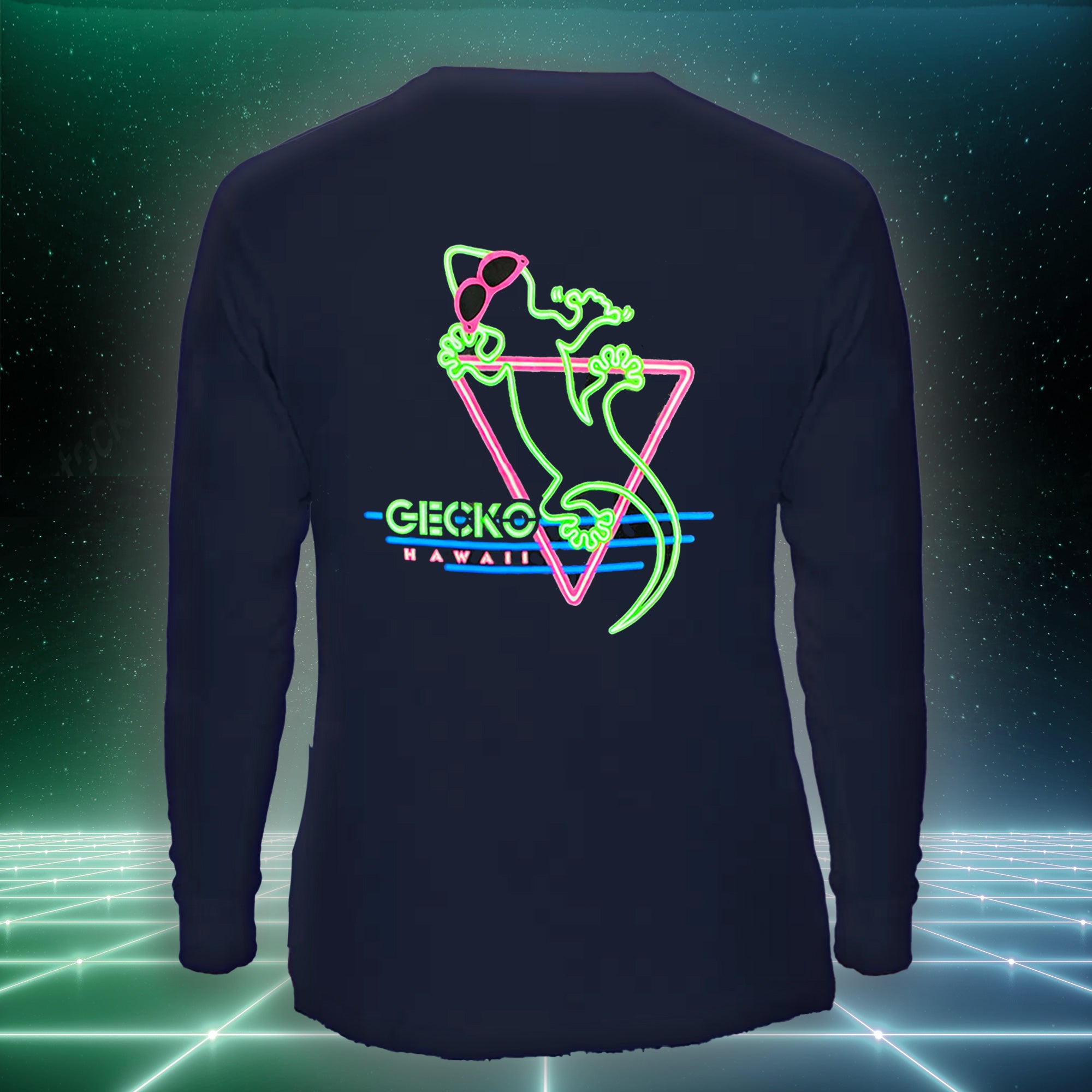 Neon Night Club Navy Long Sleeve | Gecko Hawaii