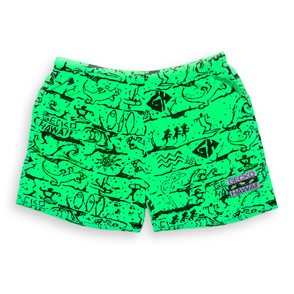 Iconic Gecko Wall Neon Green Volley Shorts