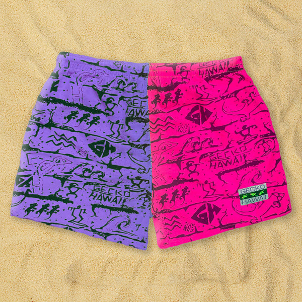 Gecko Wall - Neon Pink/Purple Split Volley Shorts