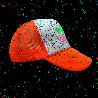 Glow-In-The-Dark Splatter Neon Orange Trucker Hat (LIMITED)