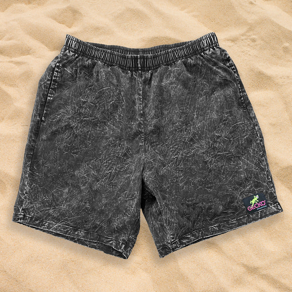 1980's Surfer Style Black Acid Wash Cotton Shorts