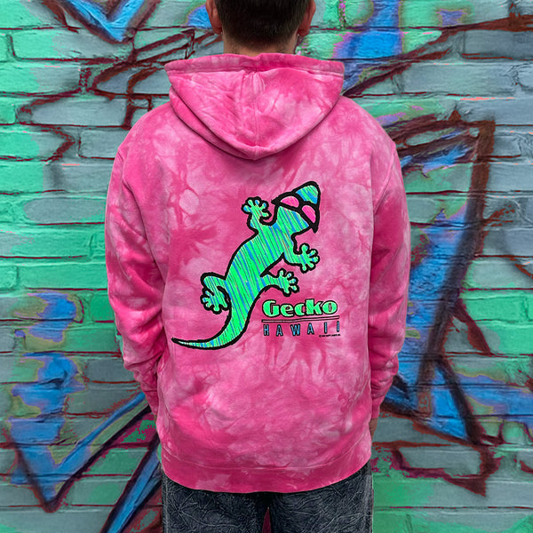 Gecko High Lighter - Neon Pink Tie Dye Hoodie