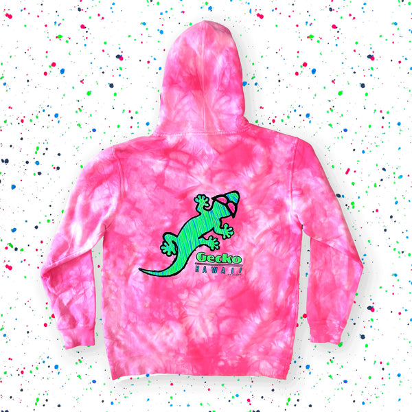 Gecko High Lighter - Neon Pink Tie Dye Hoodie
