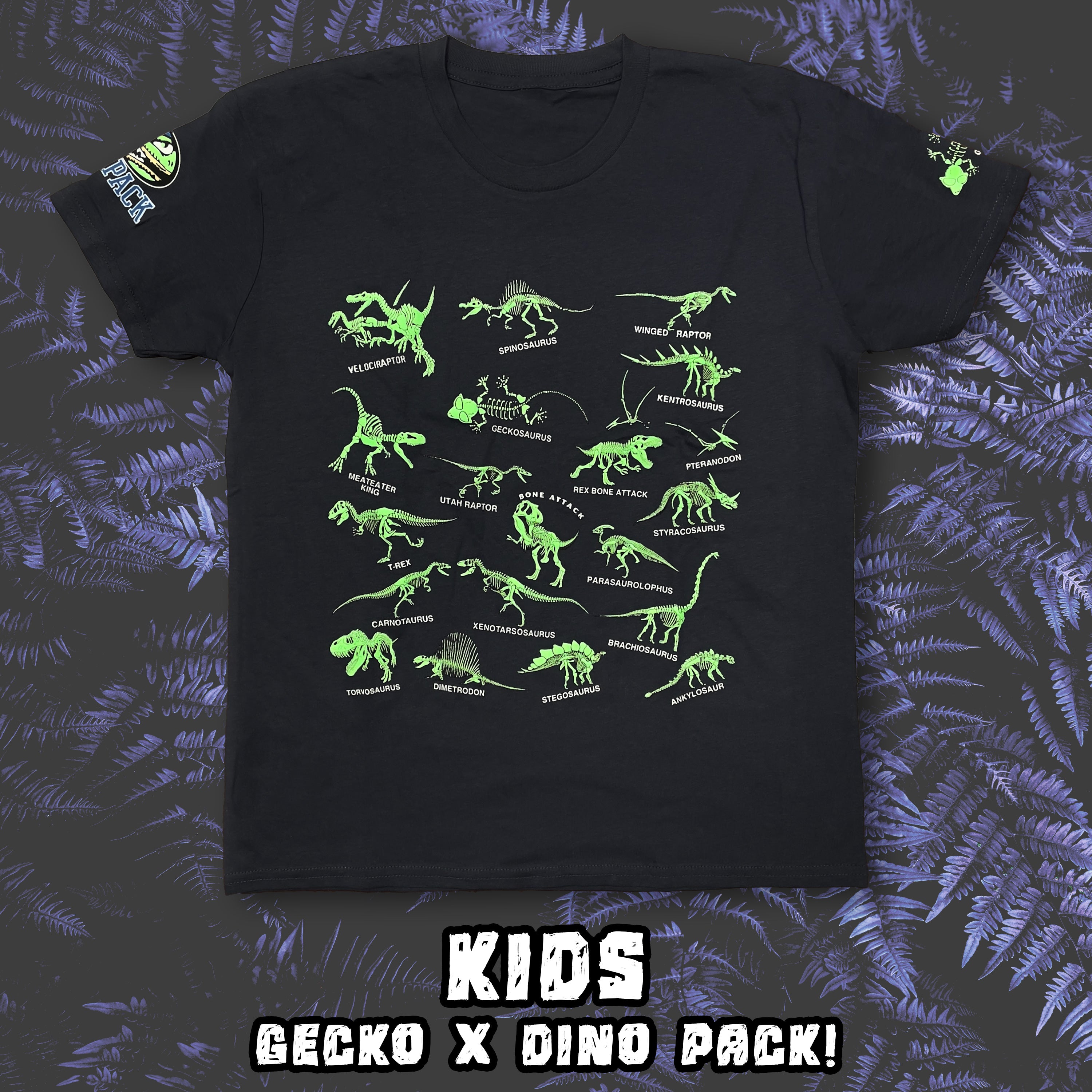 KIDS - '93 Dino Pack X Gecko Black Tee | Gecko Hawaii