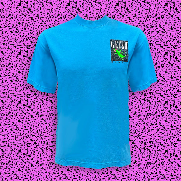 Gecko Marble - 1980s Neon Blue Razz (SINGLE STITCH NECK TEE)