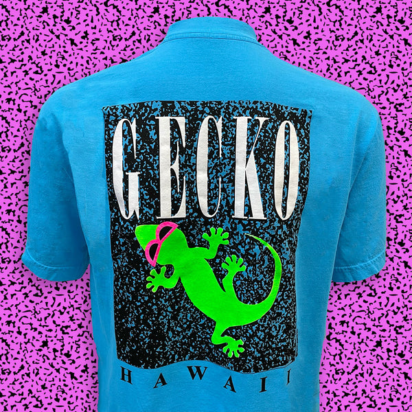 Gecko Marble - 1980s Neon Blue Razz (SINGLE STITCH NECK TEE)