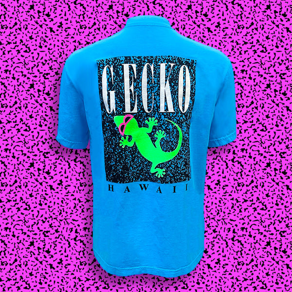 Gecko Marble - 1980s Neon Blue Razz (SINGLE STITCH NECK TEE)