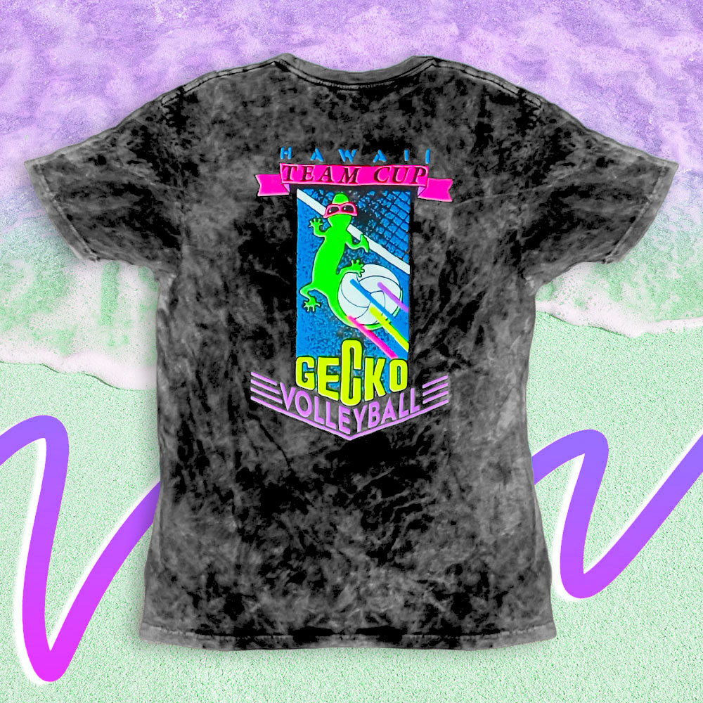 Gecko Volleyball '88 Acid Wash Black Shirt | Gecko Hawaii