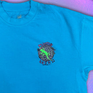 1988 Primitive Gecko - 1980s Neon Blue Razz Single Stitch Tee