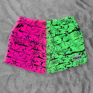 Gecko Wall - Neon Pink/Green Split Volley Shorts