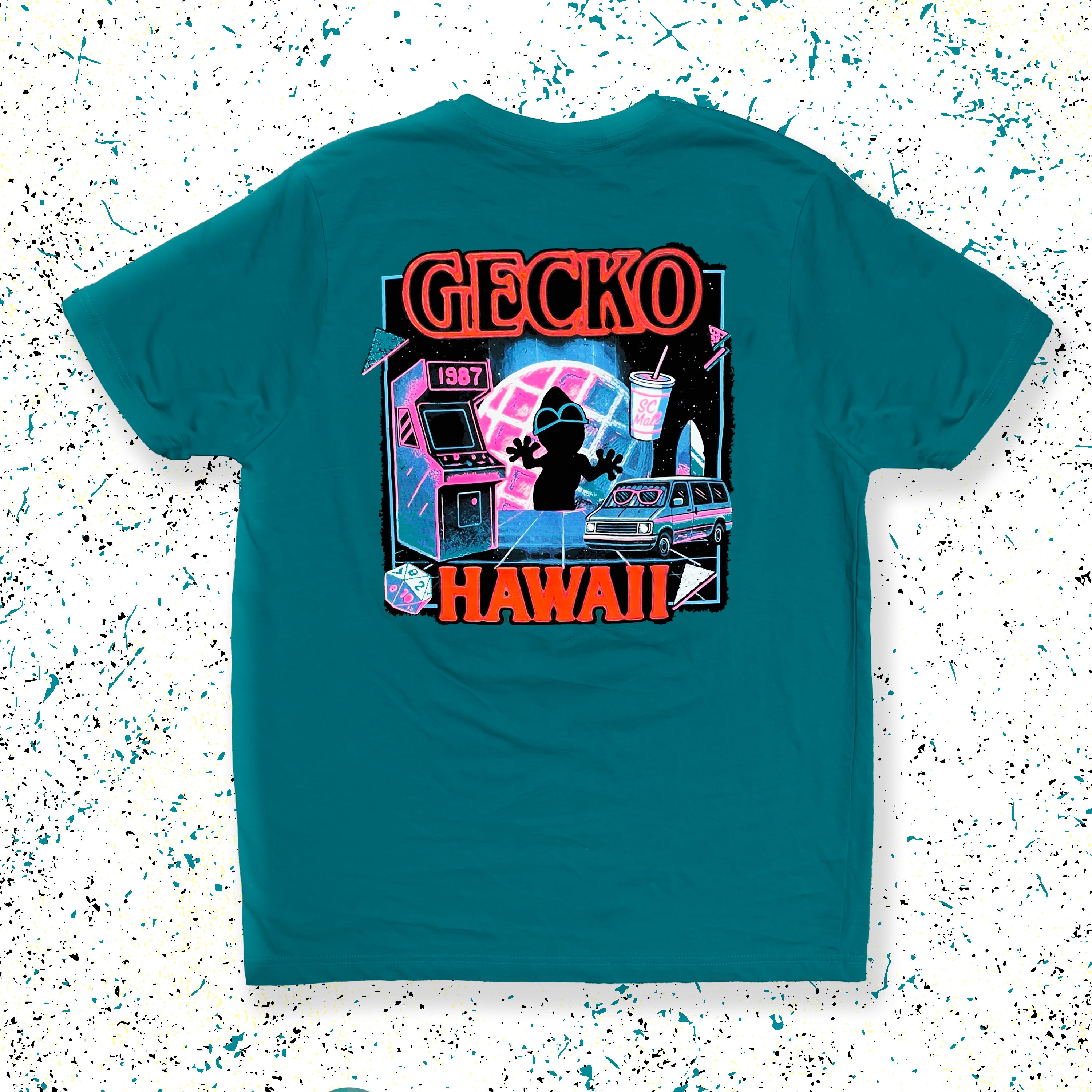 Stranger Times - Limited Edition Gecko Grid 1980's Jade Beach Tee