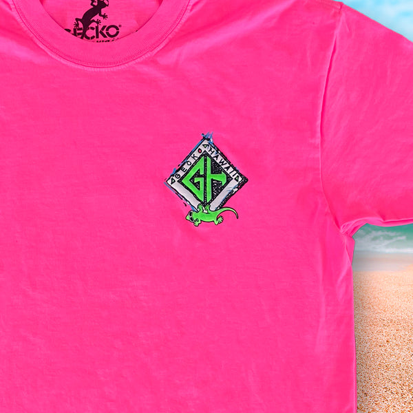 1987 Hot Pink Adventure Gecko Neon Pigment Tee