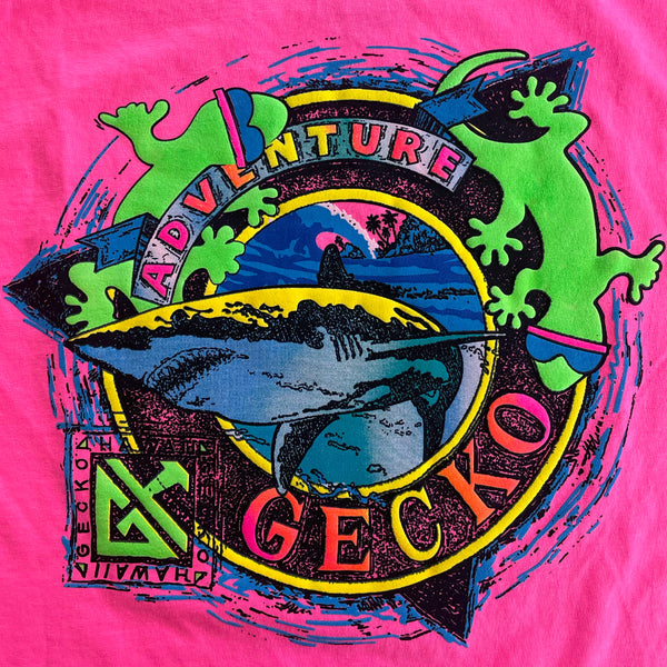 1987 Hot Pink Adventure Gecko Neon Pigment Tee
