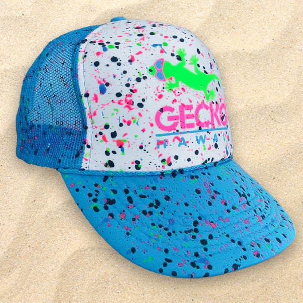 Glow-In-The-Dark Splatter Neon Blue Trucker Hat (LIMITED)