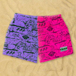 Gecko Wall - Neon Pink/Purple Split Volley Shorts