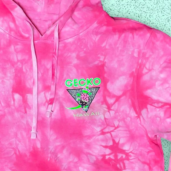 Gecko In Paradise Pink Tie Dye Hoodie