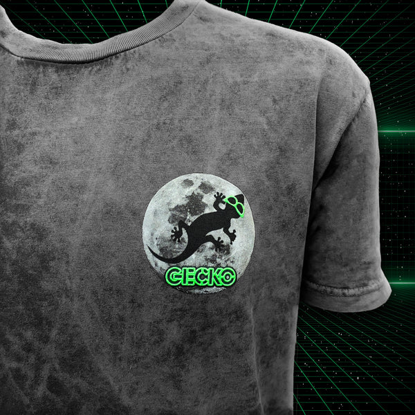 Gecko Super Moon Black Acid Wash Tee - Glow In The Dark