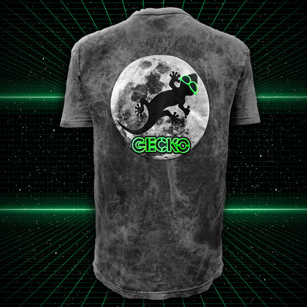 Gecko Super Moon Black Acid Wash Tee - Glow In The Dark