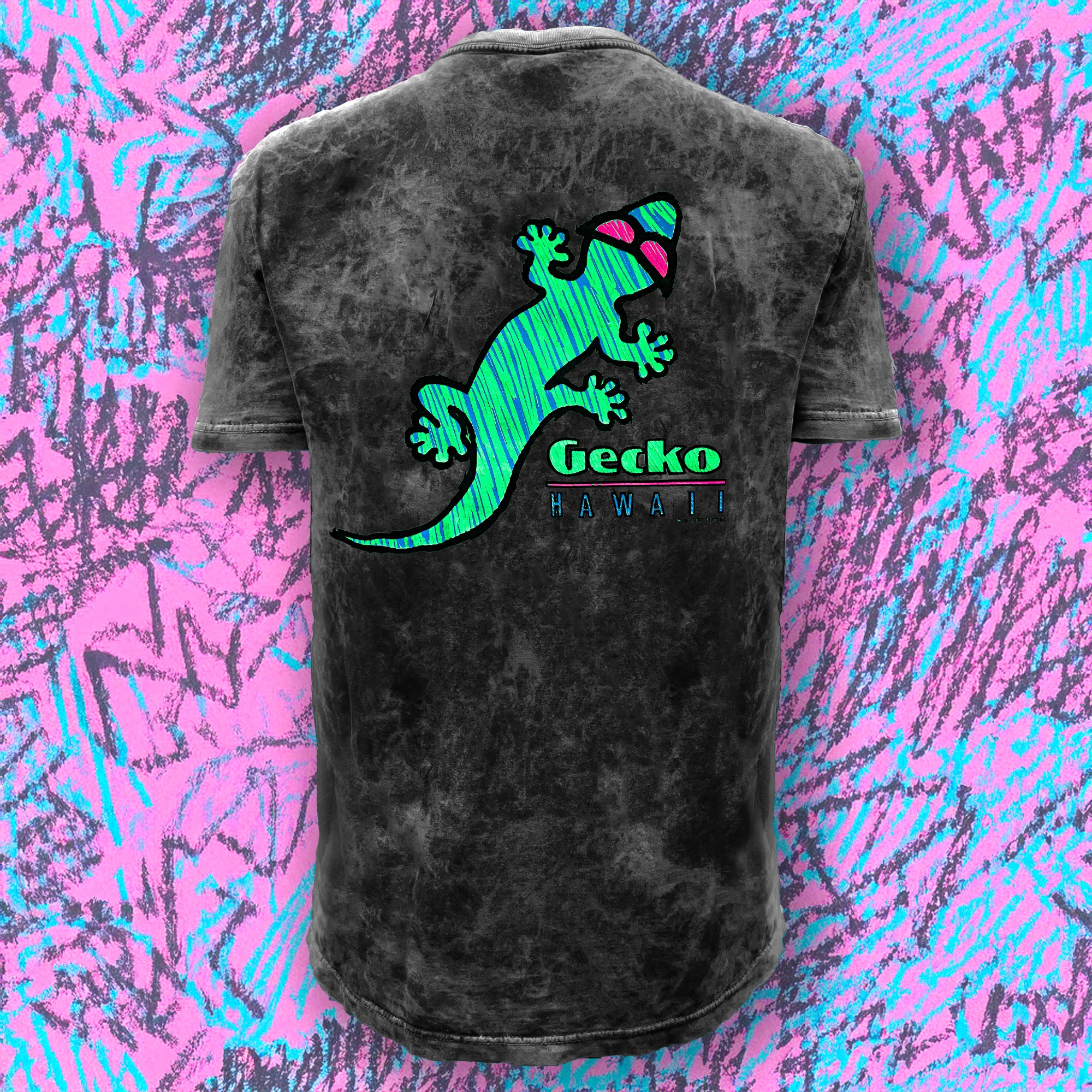 Gecko High Lighter Black Acid Wash Tee | Gecko Hawaii