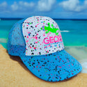 Glow-In-The-Dark Splatter Neon Blue Trucker Hat (LIMITED)