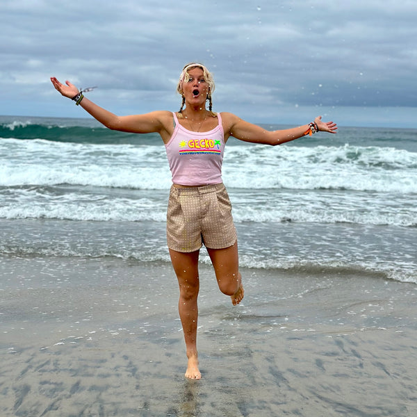 The Bryce - 1980s Pretty In Pink Cropped Tank Top - Blush Pink