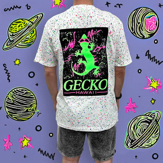 Limited Edition Space Gecko Glow In The Dark Splatter White Tee