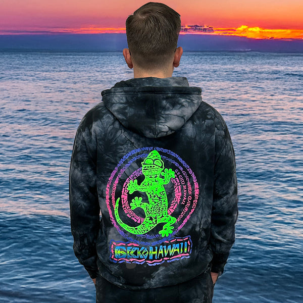 Gecko Time Tunnel Black Tie-Dye Hoodie