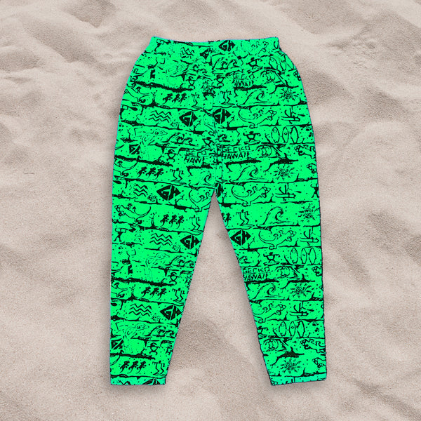 Neon Green Gecko Wall '90's Beach Pants