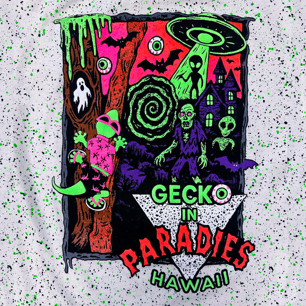 Secret Gecko Para-Dies Glow In The Dark Splatter Halloween Tee