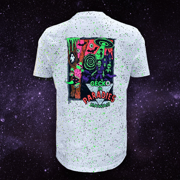 Secret Gecko Para-Dies Glow In The Dark Splatter Halloween Tee