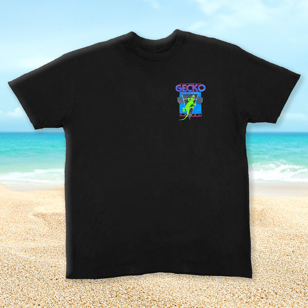 Gecko Muscle Beach Black Cotton Tee