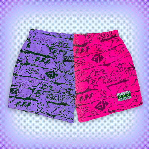 Gecko Wall - Neon Pink/Purple Split Volley Shorts