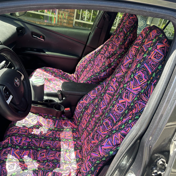 Gecko Beach Towel & Car Seat Cover Combo - Pink/Black Multi