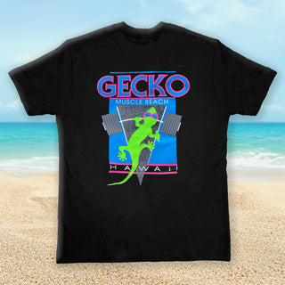 Gecko Muscle Beach Black Cotton Tee