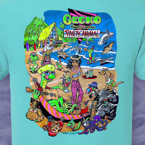 Original Party Animal - 1980's Surfside Cyan Pigment Dyed Tee