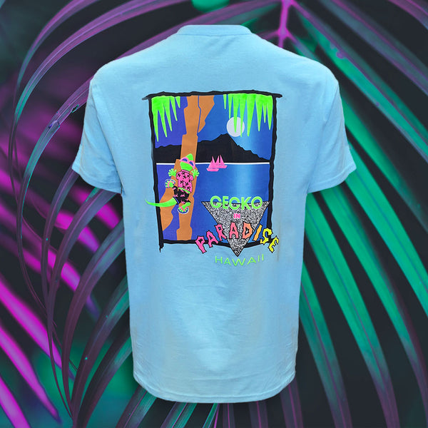 1988 Gecko In Paradise - Neon Blue Tee | Gecko Hawaii