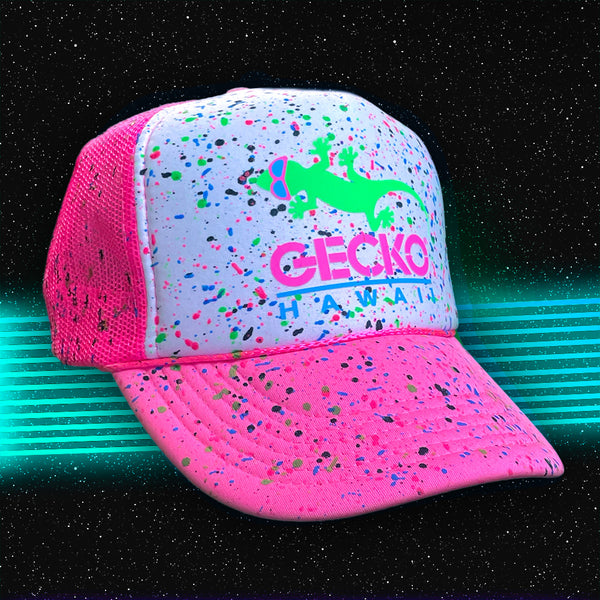 Glow-In-The-Dark Splatter Neon Pink Trucker Hat (LIMITED)