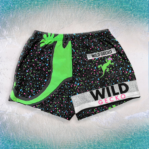 1989 Gecko Splatter Wrap Black Multiverse Volley Shorts