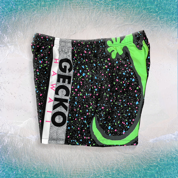 1989 Gecko Splatter Wrap Black Multiverse Volley Shorts