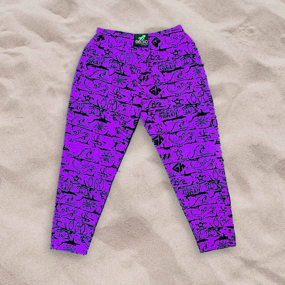 Deep Purple Gecko Wall '90's Beach Pants | Gecko Hawaii