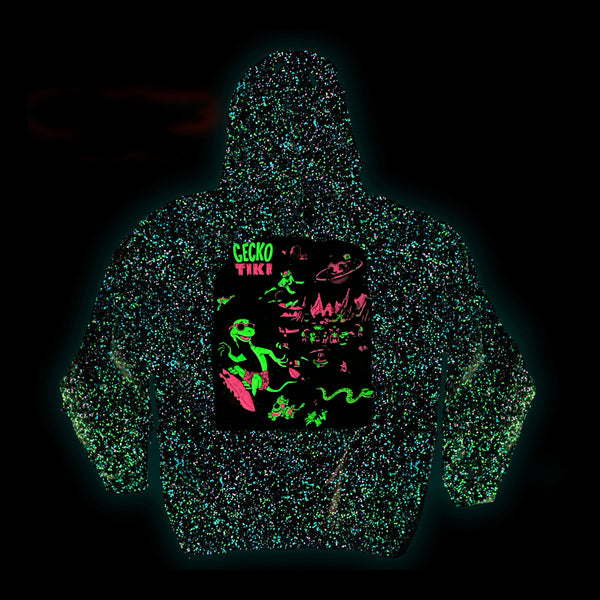Gecko Tiki Space Bar | Gecko X Nazar  | Glow In The Dark White Splatter Hoodie