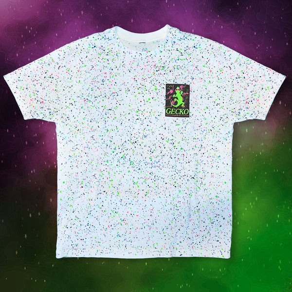Limited Edition Space Gecko Glow In The Dark Splatter White Tee