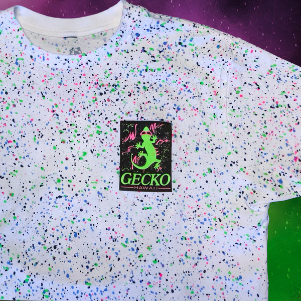 Limited Edition Space Gecko Glow In The Dark Splatter White Tee
