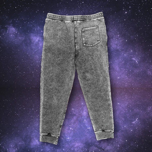 Space Gecko Black Acid Wash Sweat Pants Premium Fleece