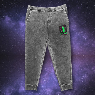 Space Gecko Black Acid Wash Sweat Pants Premium Fleece