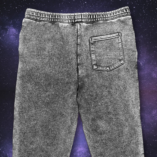 Space Gecko Black Acid Wash Sweat Pants Premium Fleece