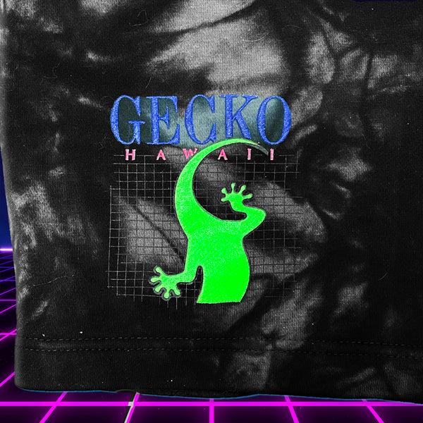 Gecko Grid Black Tie-Dye Fleece Shorts