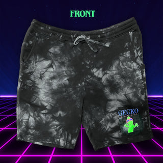 Gecko Grid Black Tie-Dye Fleece Shorts