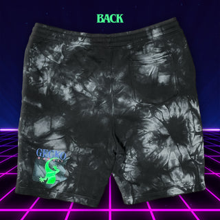 Gecko Grid Black Tie-Dye Fleece Shorts